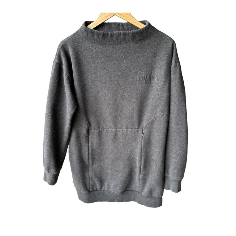Gymshark Sweater Tunic Mock Neck Charcoal Grey Fleece Pocket Zip Size Small - Picture 2 of 6